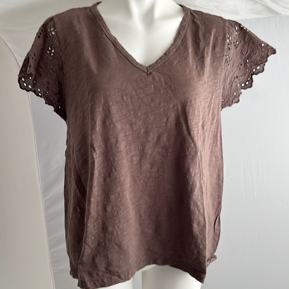 Dylan v-neck eyelet flutter sleeve burnout t-shirt